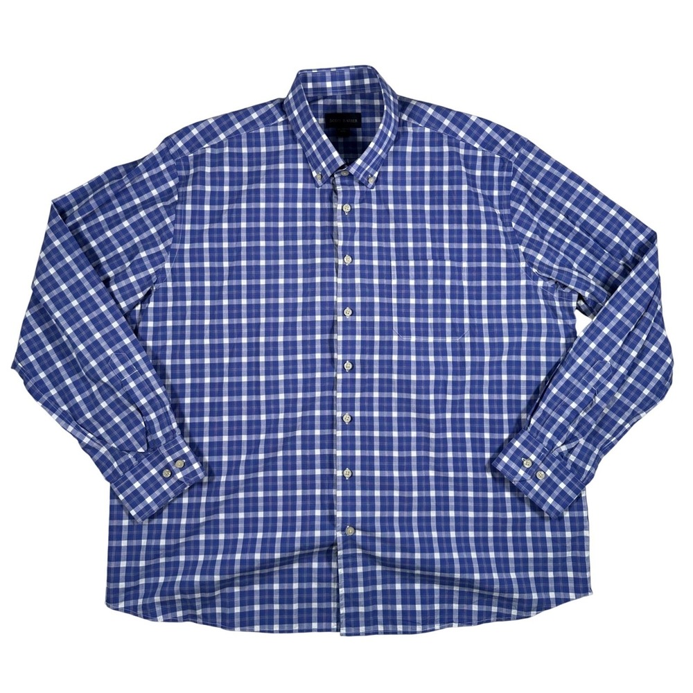 Scott Barber Mens XXL Blue‎ White Gingham Check 100% Cotton Button Down Shirt